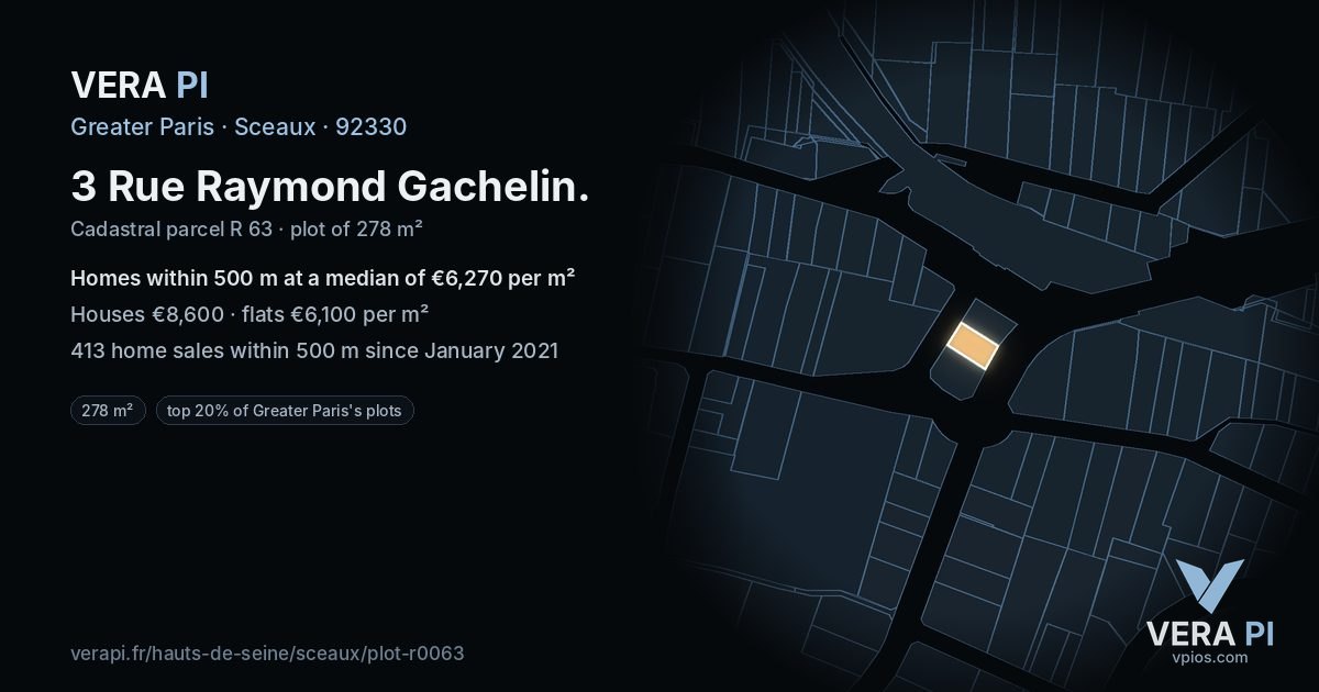 3 Rue Raymond Gachelin, Sceaux at night – the plot lit, the parcels around coloured by the prices near them