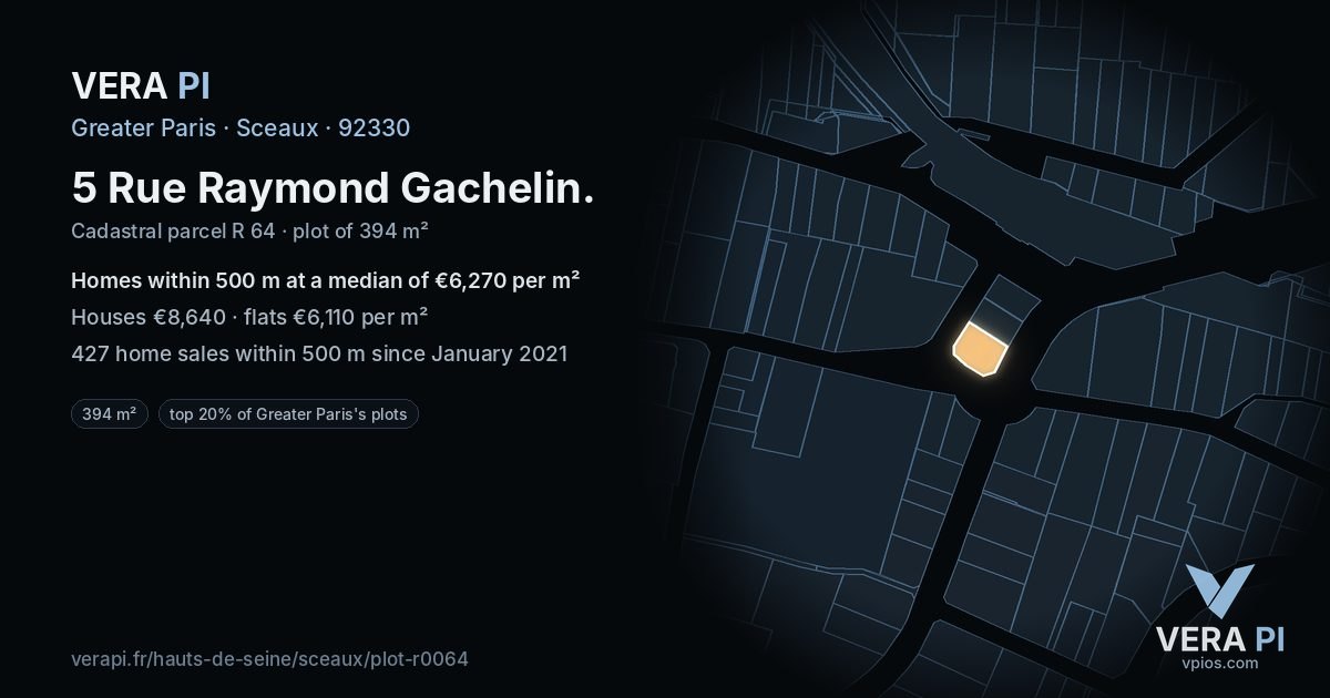 5 Rue Raymond Gachelin, Sceaux at night – the plot lit, the parcels around coloured by the prices near them