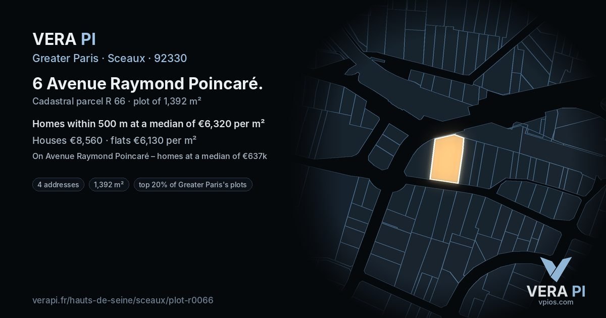 6 Avenue Raymond Poincaré, Sceaux at night – the plot lit, the parcels around coloured by the prices near them
