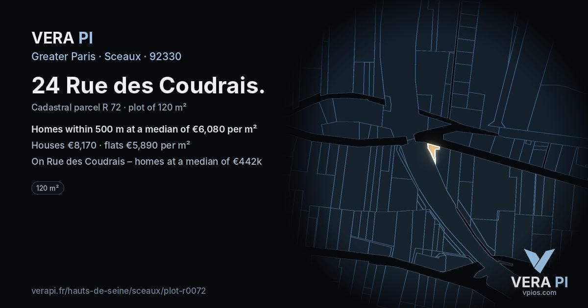 24 Rue des Coudrais, Sceaux at night – the plot lit, the parcels around coloured by the prices near them