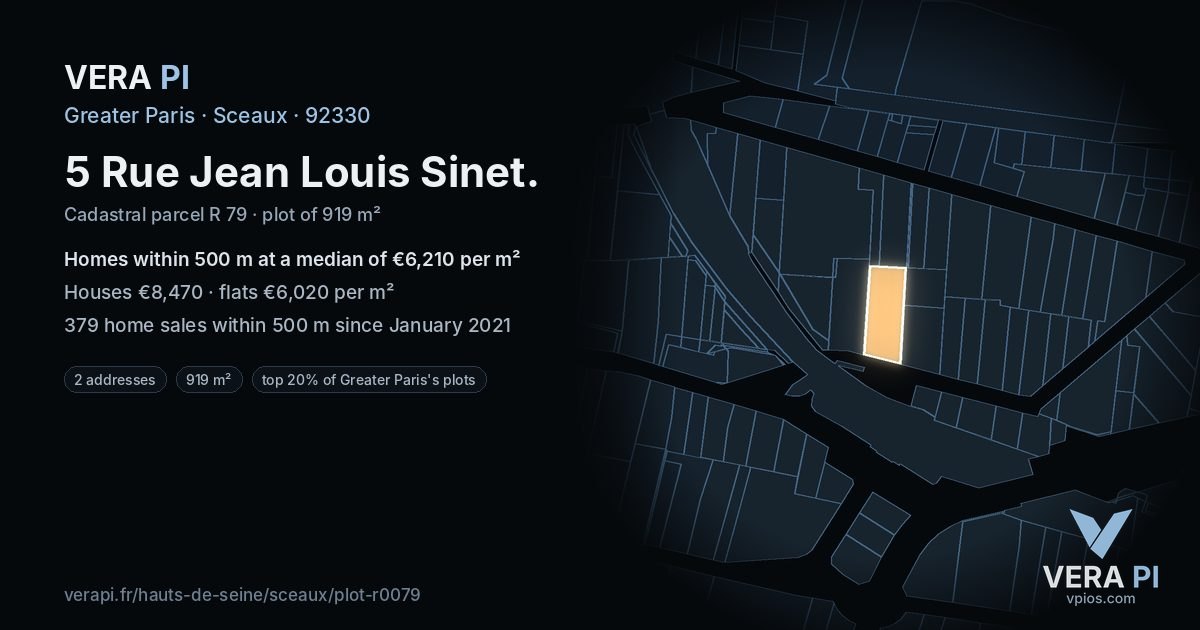 5 Rue Jean Louis Sinet, Sceaux at night – the plot lit, the parcels around coloured by the prices near them