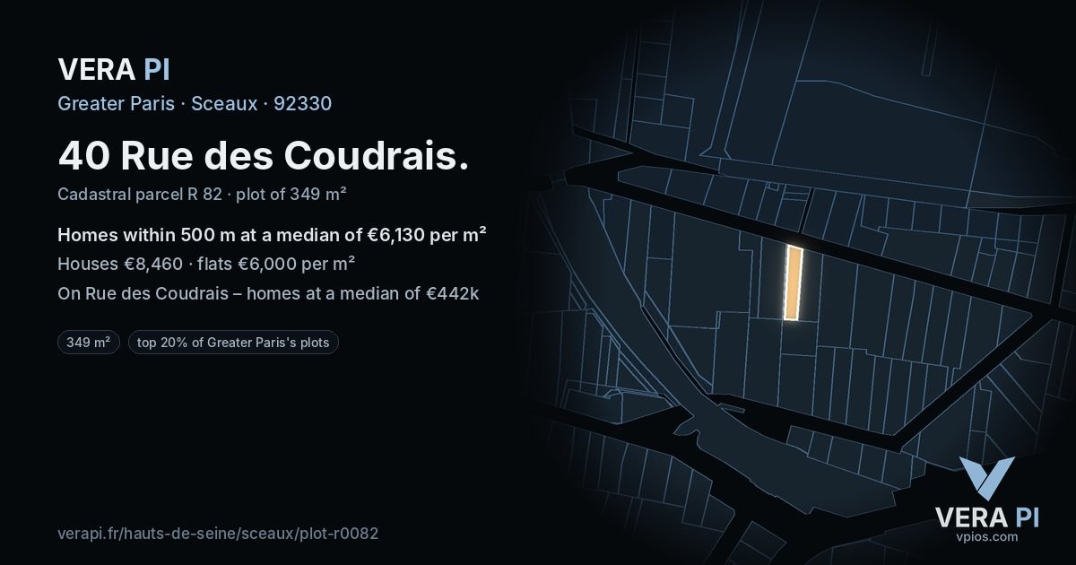 40 Rue des Coudrais, Sceaux at night – the plot lit, the parcels around coloured by the prices near them