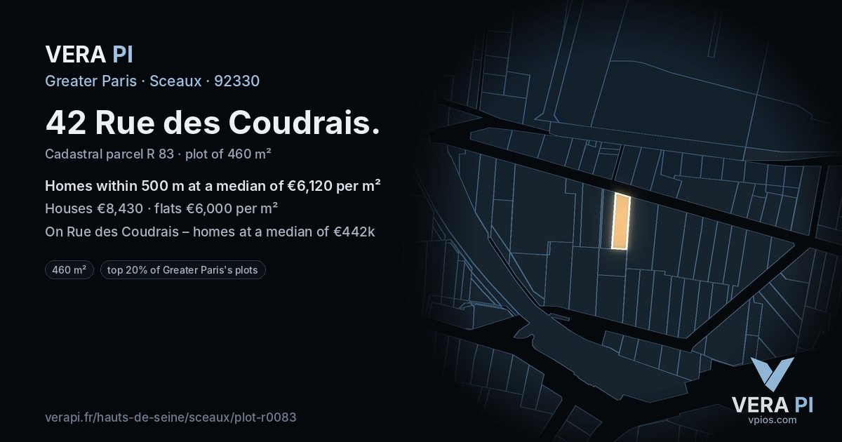 42 Rue des Coudrais, Sceaux at night – the plot lit, the parcels around coloured by the prices near them