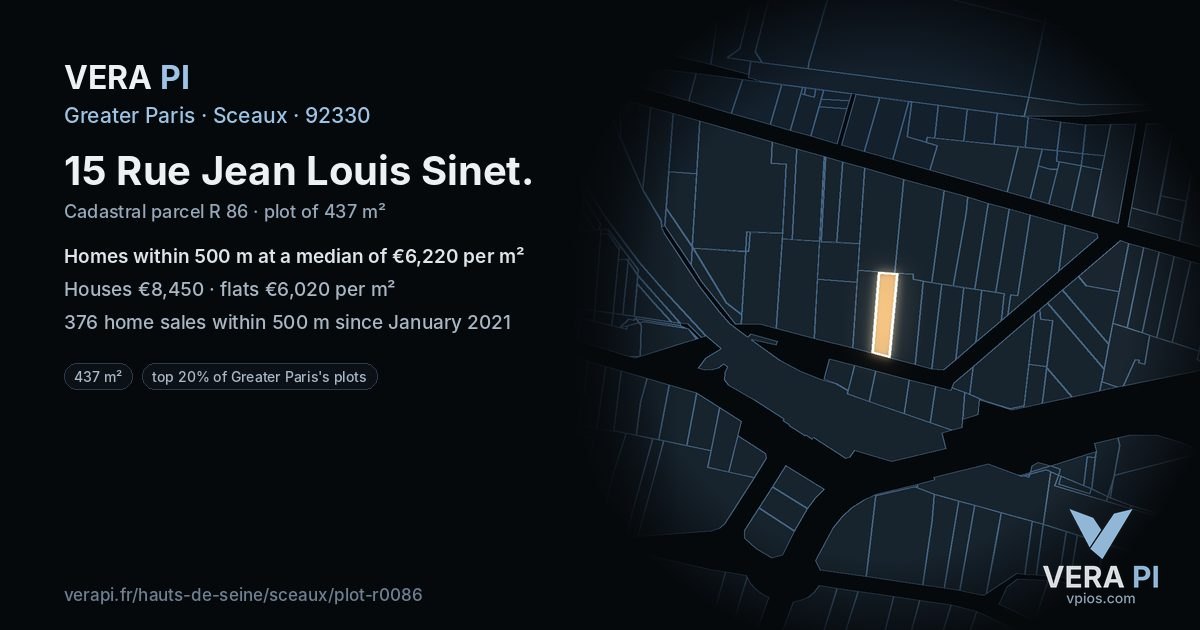 15 Rue Jean Louis Sinet, Sceaux at night – the plot lit, the parcels around coloured by the prices near them