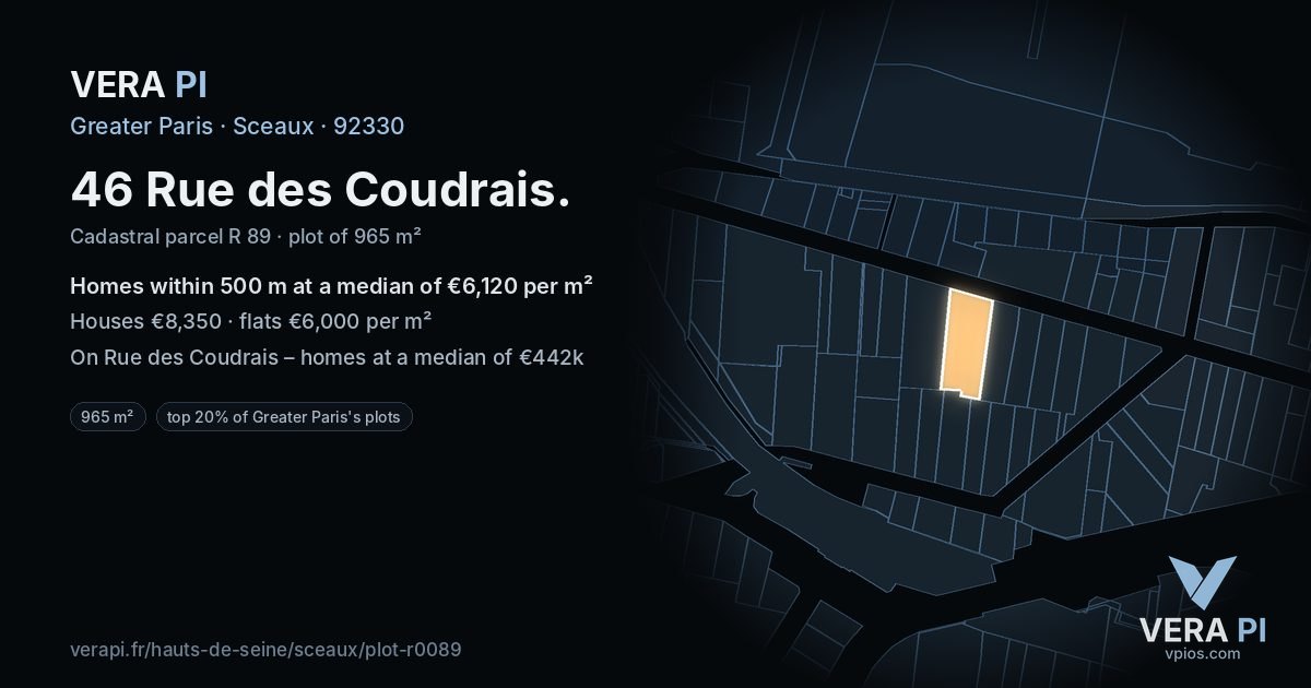 46 Rue des Coudrais, Sceaux at night – the plot lit, the parcels around coloured by the prices near them