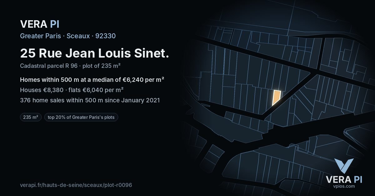 25 Rue Jean Louis Sinet, Sceaux at night – the plot lit, the parcels around coloured by the prices near them