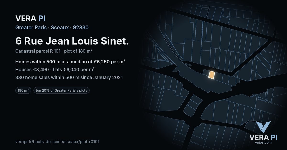 6 Rue Jean Louis Sinet, Sceaux at night – the plot lit, the parcels around coloured by the prices near them