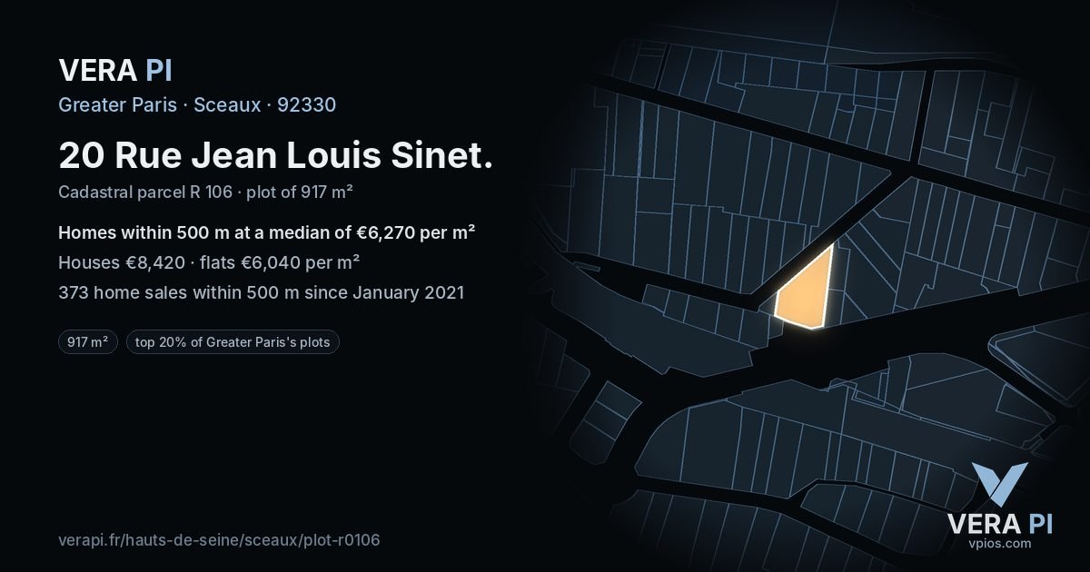 20 Rue Jean Louis Sinet, Sceaux at night – the plot lit, the parcels around coloured by the prices near them