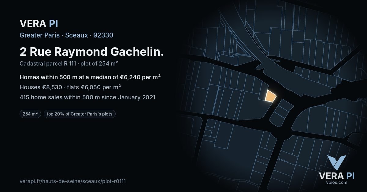 2 Rue Raymond Gachelin, Sceaux at night – the plot lit, the parcels around coloured by the prices near them
