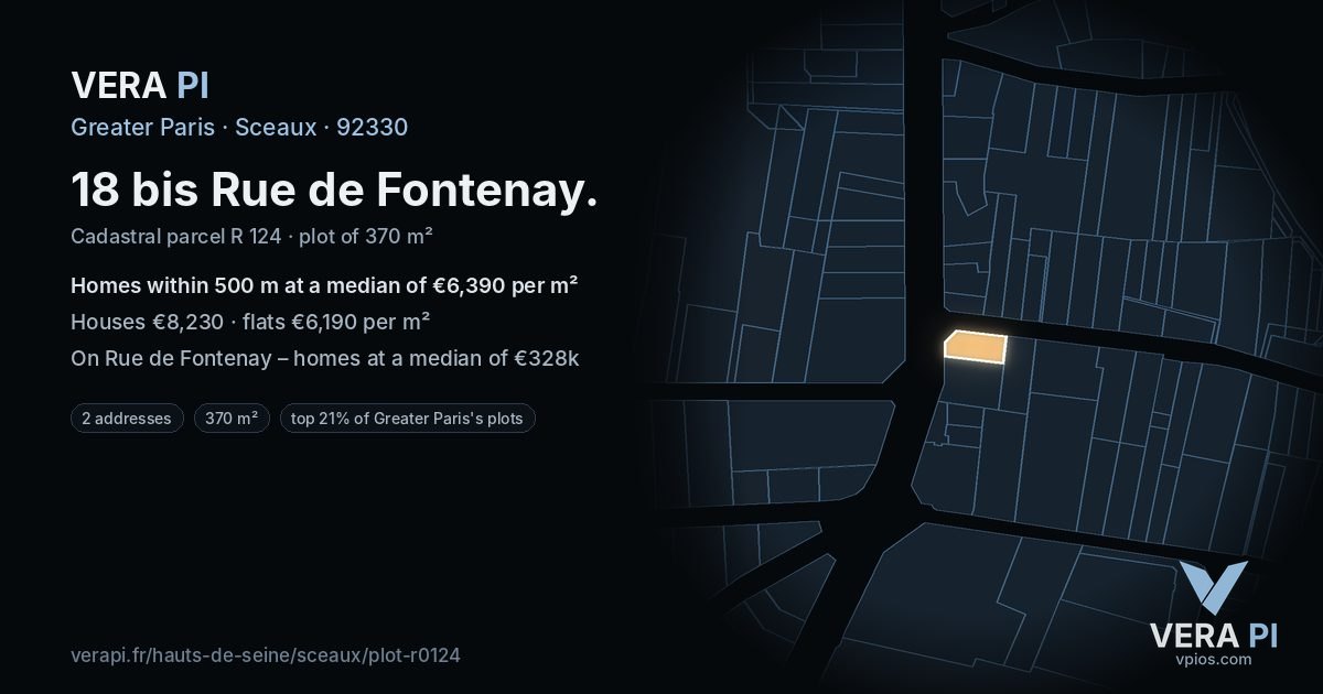 18 bis Rue de Fontenay, Sceaux at night – the plot lit, the parcels around coloured by the prices near them