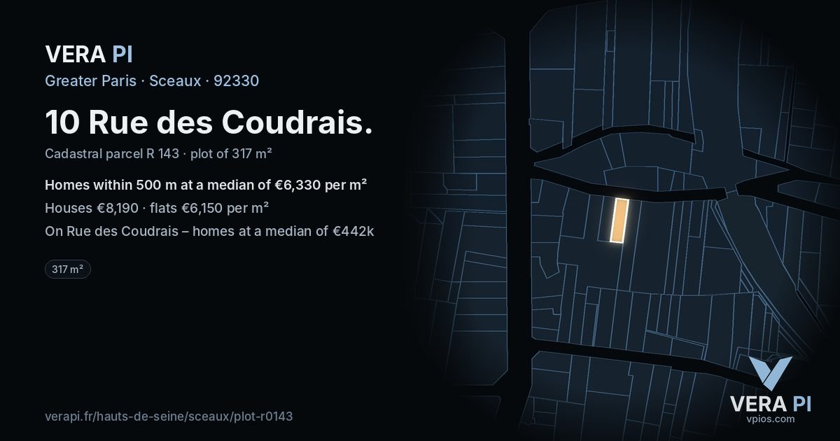 10 Rue des Coudrais, Sceaux at night – the plot lit, the parcels around coloured by the prices near them