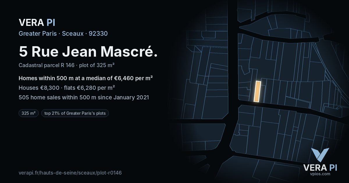 5 Rue Jean Mascré, Sceaux at night – the plot lit, the parcels around coloured by the prices near them