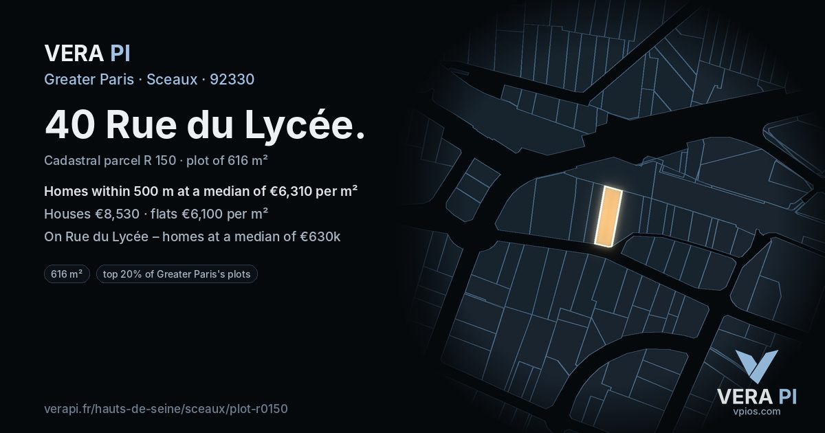 40 Rue du Lycée, Sceaux at night – the plot lit, the parcels around coloured by the prices near them