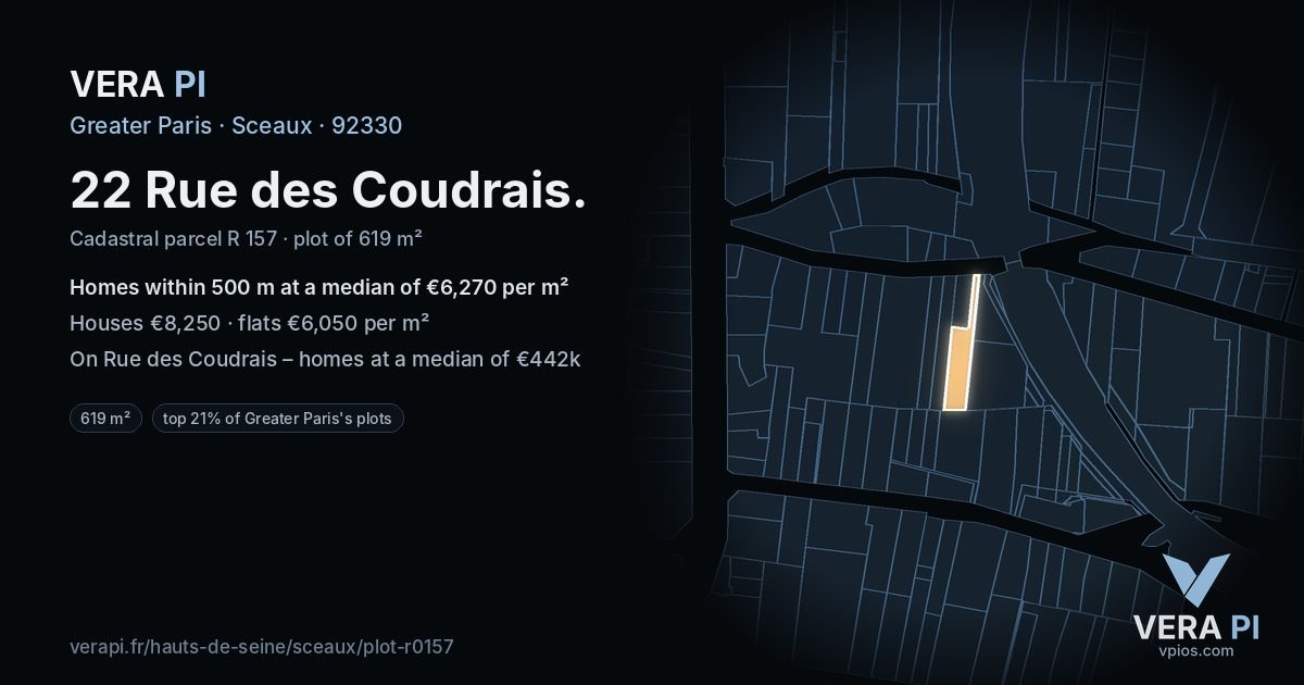 22 Rue des Coudrais, Sceaux at night – the plot lit, the parcels around coloured by the prices near them