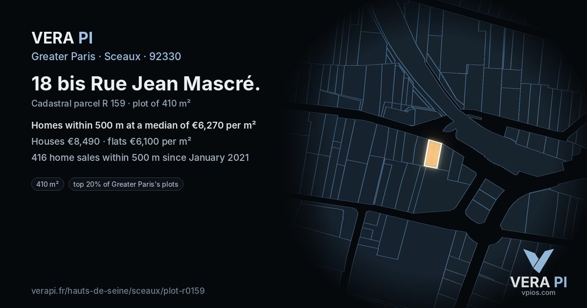 18 bis Rue Jean Mascré, Sceaux at night – the plot lit, the parcels around coloured by the prices near them