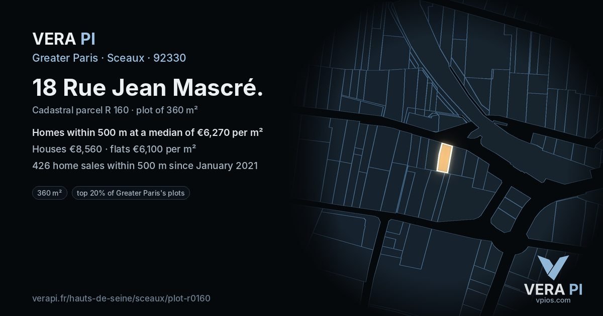 18 Rue Jean Mascré, Sceaux at night – the plot lit, the parcels around coloured by the prices near them