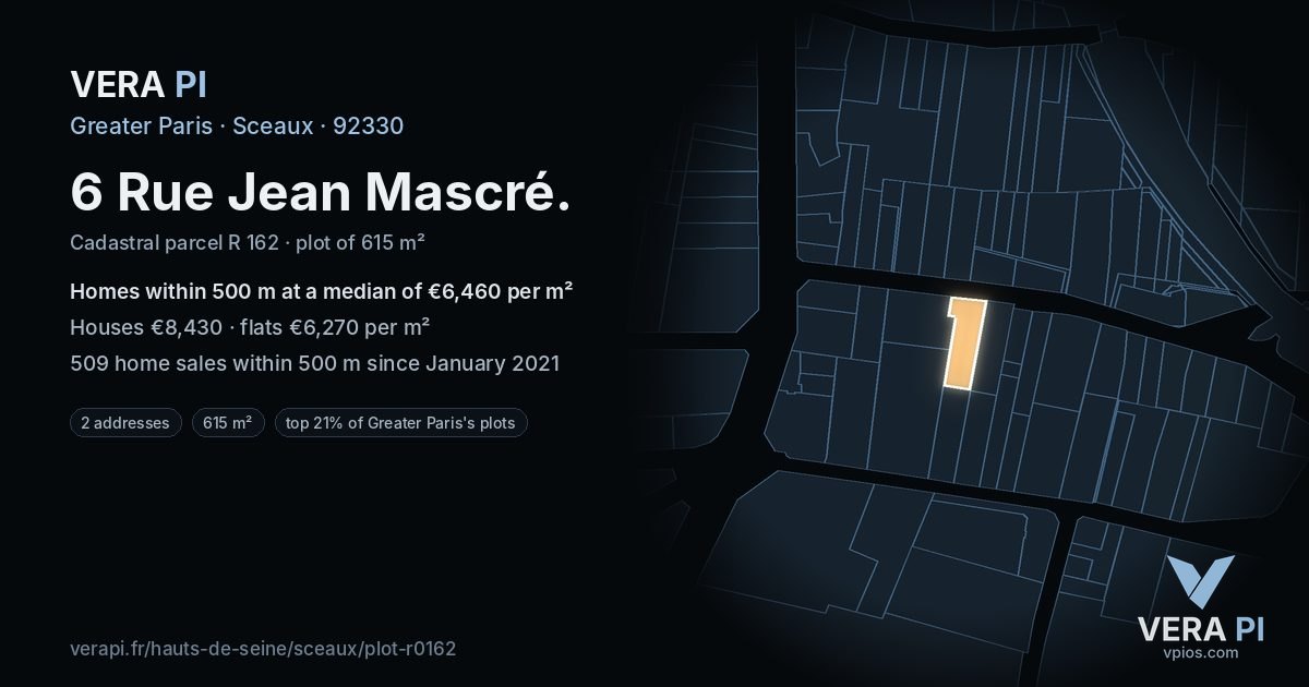 6 Rue Jean Mascré, Sceaux at night – the plot lit, the parcels around coloured by the prices near them