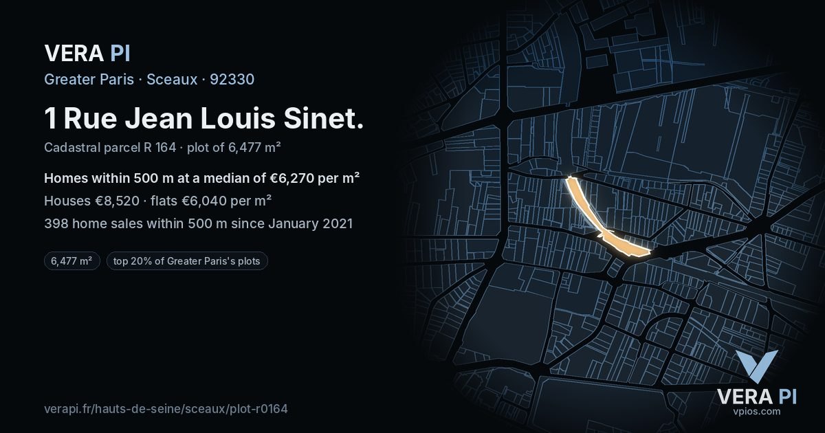1 Rue Jean Louis Sinet, Sceaux at night – the plot lit, the parcels around coloured by the prices near them