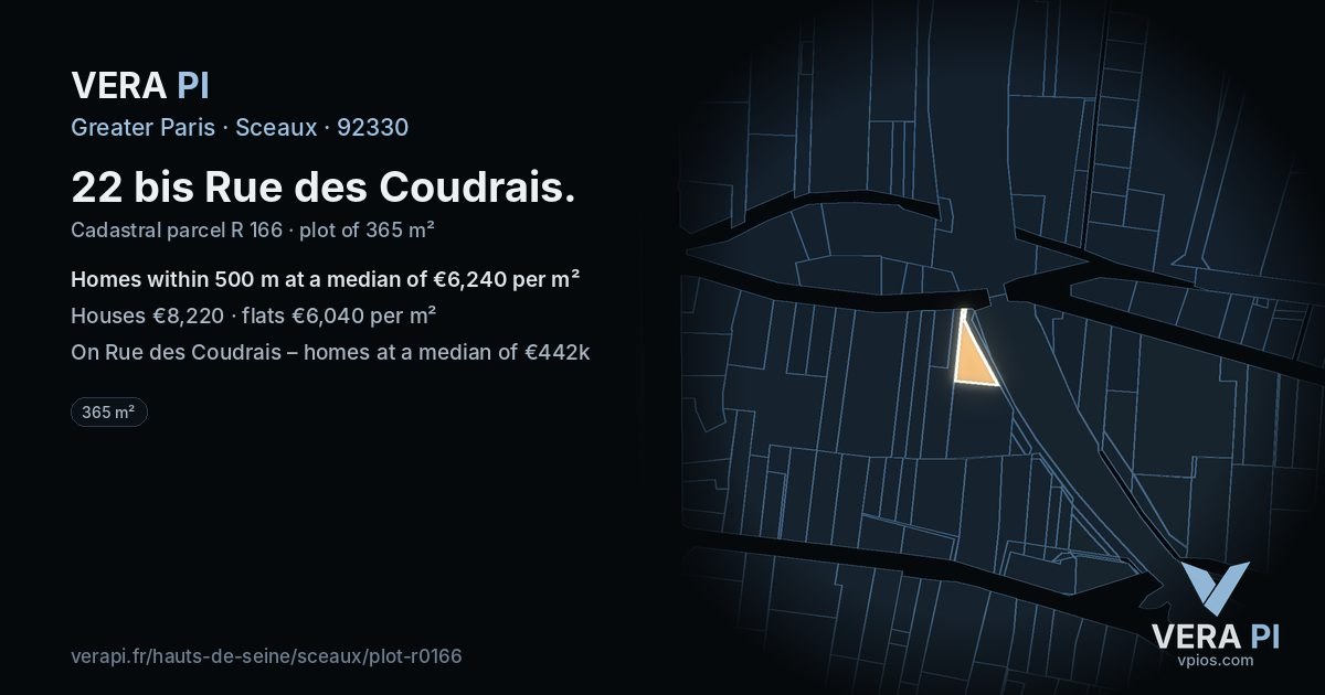 22 bis Rue des Coudrais, Sceaux at night – the plot lit, the parcels around coloured by the prices near them