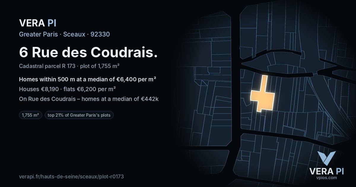 6 Rue des Coudrais, Sceaux at night – the plot lit, the parcels around coloured by the prices near them