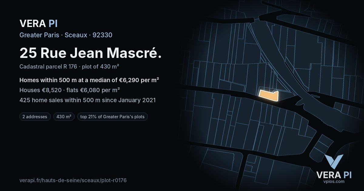 25 Rue Jean Mascré, Sceaux at night – the plot lit, the parcels around coloured by the prices near them