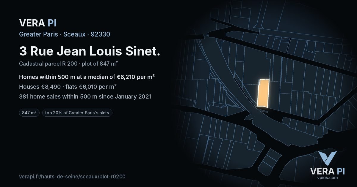 3 Rue Jean Louis Sinet, Sceaux at night – the plot lit, the parcels around coloured by the prices near them