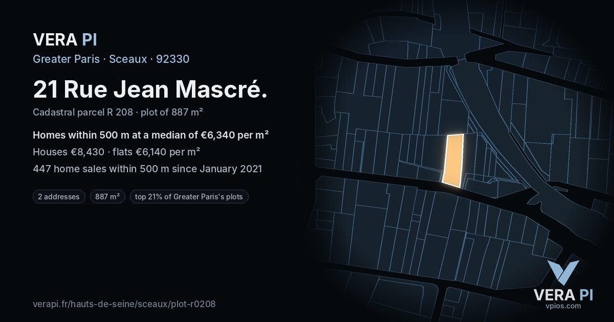 21 Rue Jean Mascré, Sceaux at night – the plot lit, the parcels around coloured by the prices near them