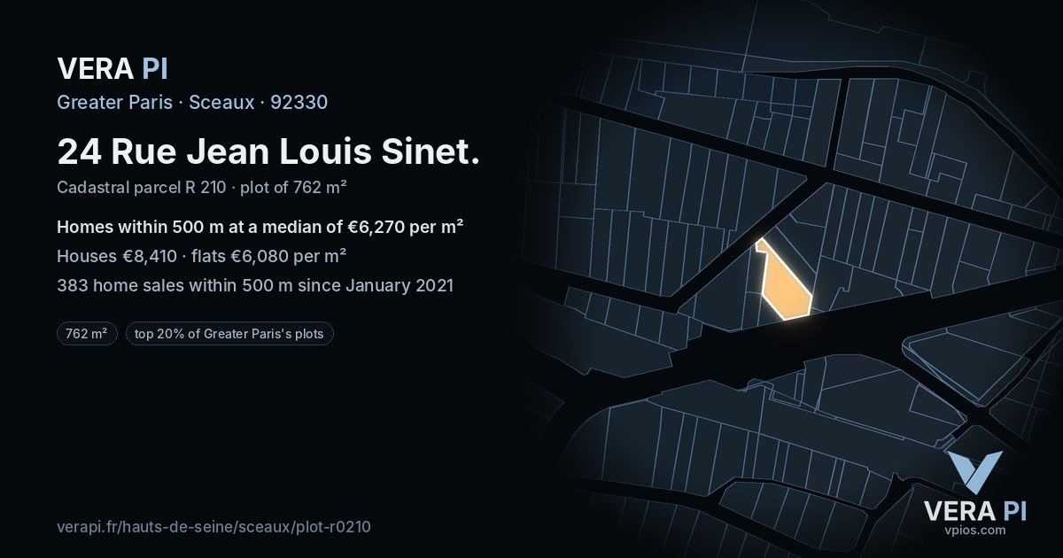 24 Rue Jean Louis Sinet, Sceaux at night – the plot lit, the parcels around coloured by the prices near them