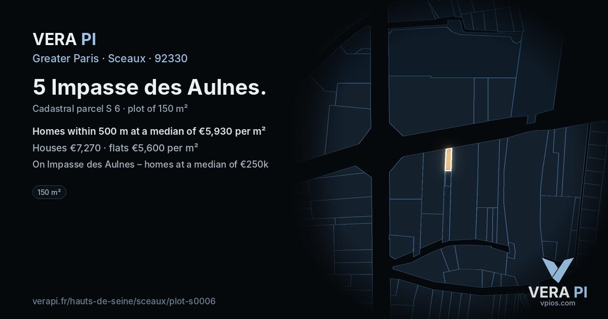 5 Impasse des Aulnes, Sceaux at night – the plot lit, the parcels around coloured by the prices near them
