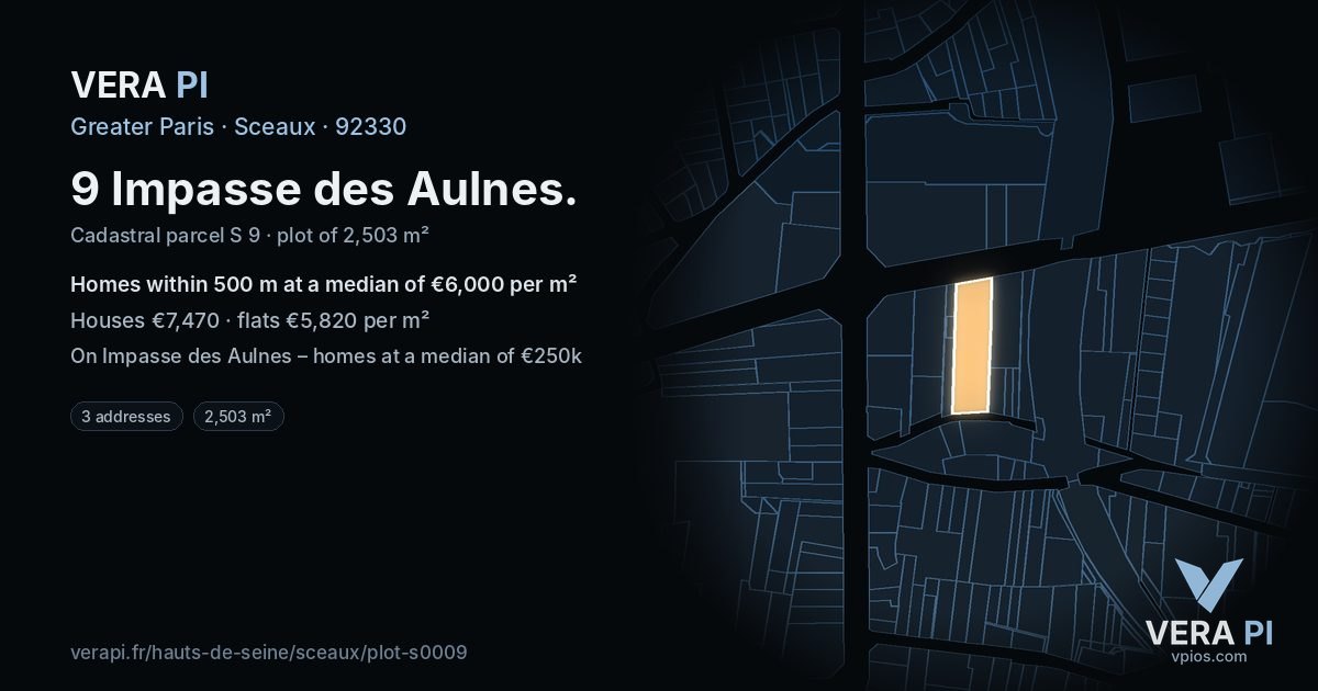 9 Impasse des Aulnes, Sceaux at night – the plot lit, the parcels around coloured by the prices near them