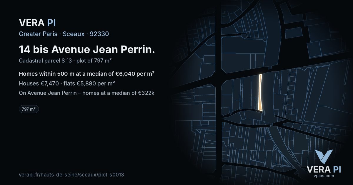 14 bis Avenue Jean Perrin, Sceaux at night – the plot lit, the parcels around coloured by the prices near them