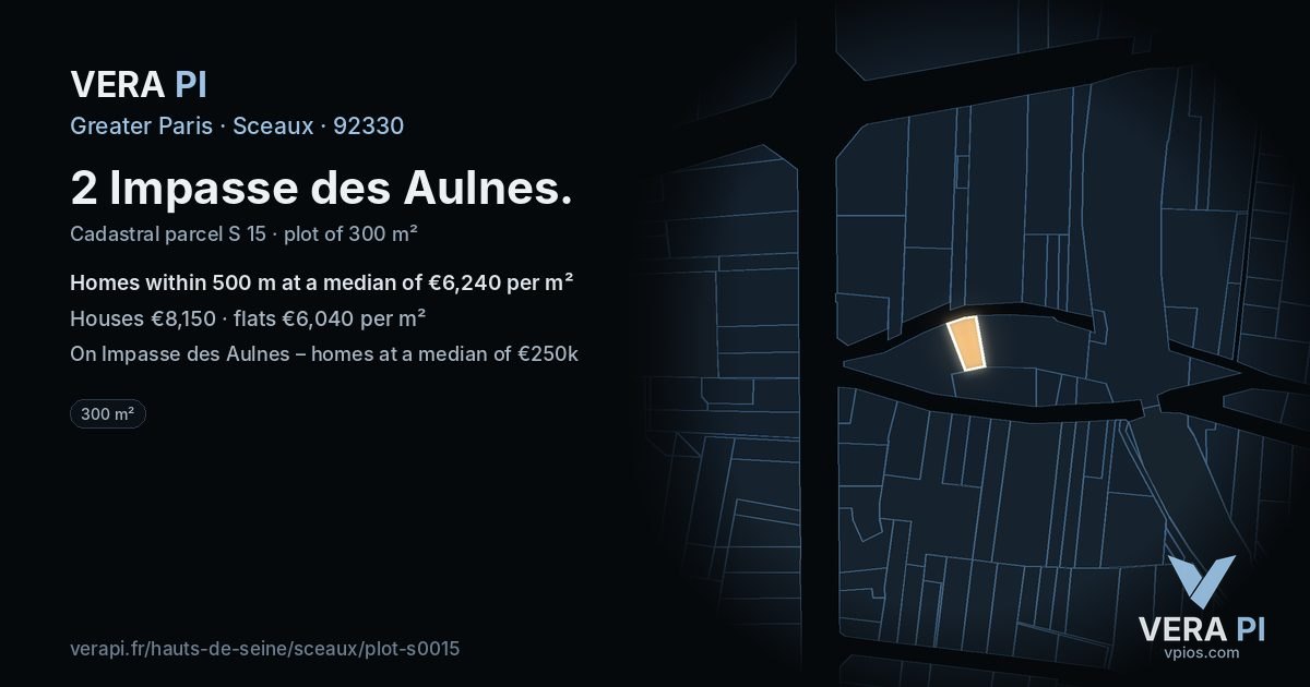 2 Impasse des Aulnes, Sceaux at night – the plot lit, the parcels around coloured by the prices near them