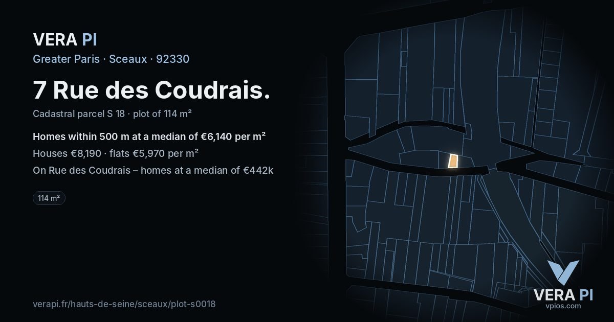 7 Rue des Coudrais, Sceaux at night – the plot lit, the parcels around coloured by the prices near them