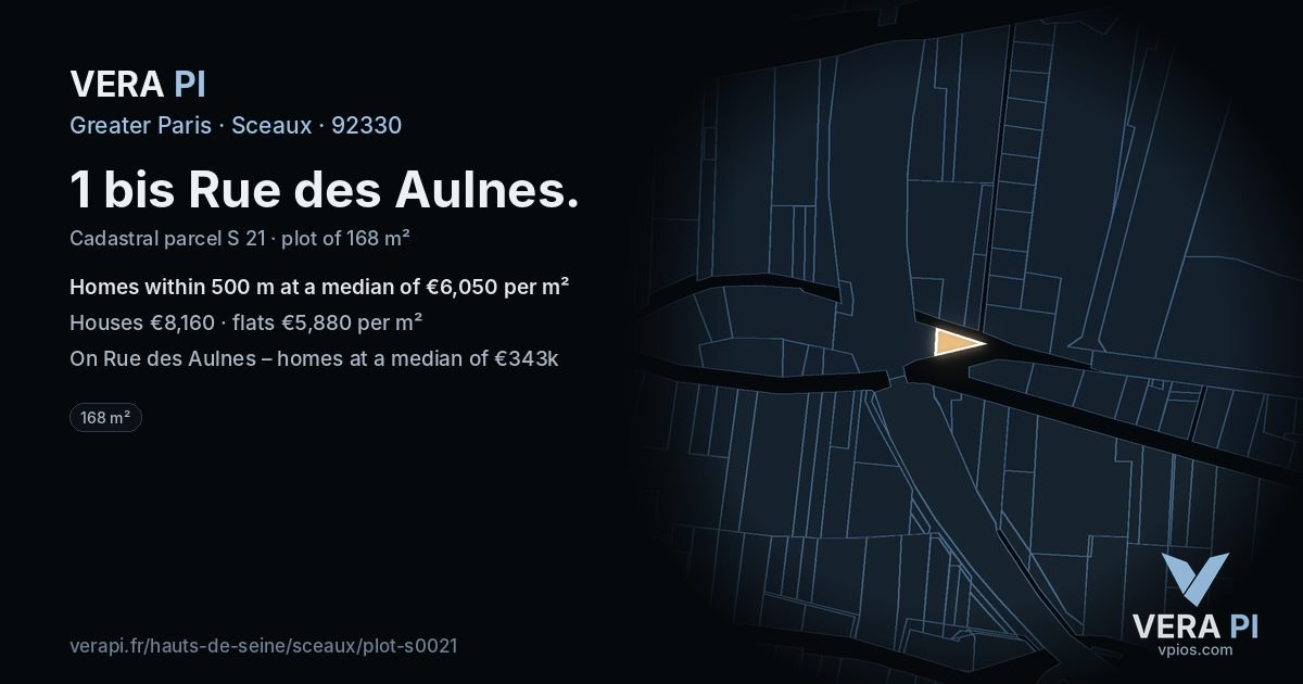 1 bis Rue des Aulnes, Sceaux at night – the plot lit, the parcels around coloured by the prices near them