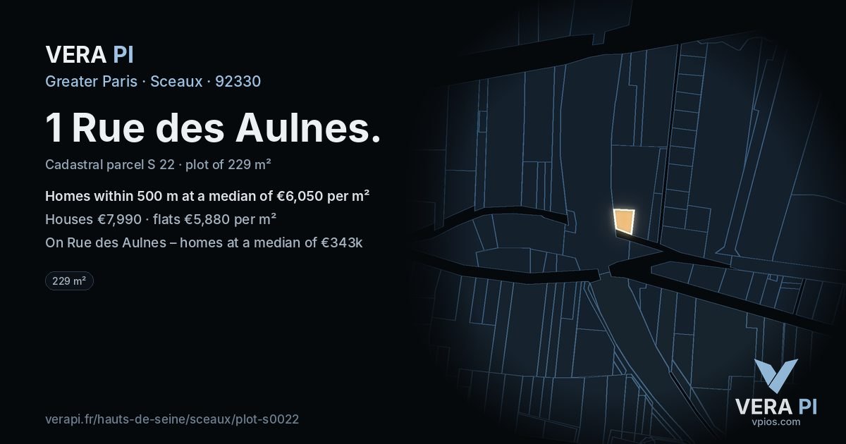 1 Rue des Aulnes, Sceaux at night – the plot lit, the parcels around coloured by the prices near them