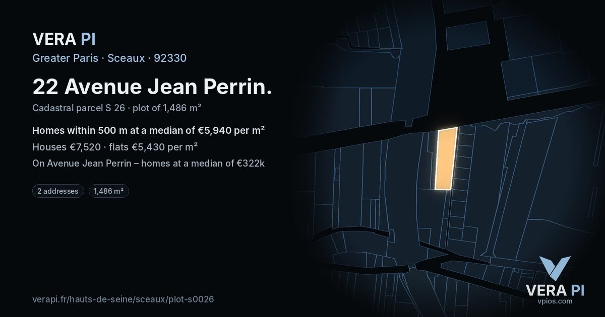 22 Avenue Jean Perrin, Sceaux at night – the plot lit, the parcels around coloured by the prices near them