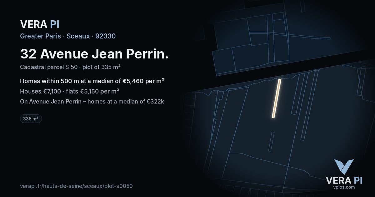 32 Avenue Jean Perrin, Sceaux at night – the plot lit, the parcels around coloured by the prices near them