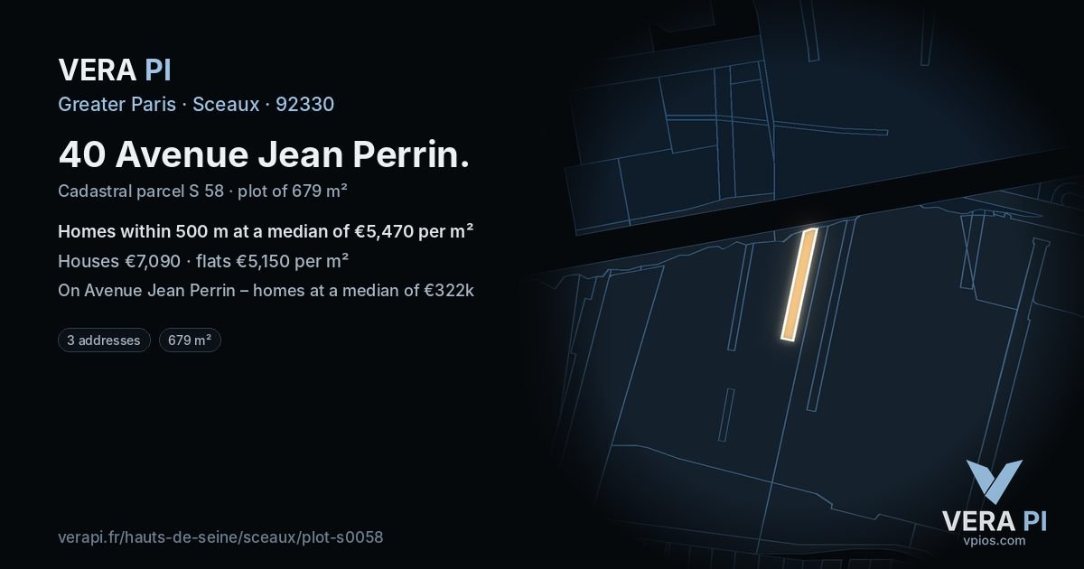 40 Avenue Jean Perrin, Sceaux at night – the plot lit, the parcels around coloured by the prices near them