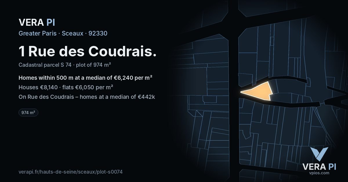 1 Rue des Coudrais, Sceaux at night – the plot lit, the parcels around coloured by the prices near them