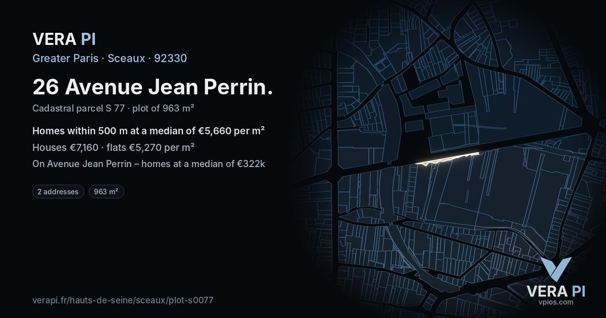 26 Avenue Jean Perrin, Sceaux at night – the plot lit, the parcels around coloured by the prices near them