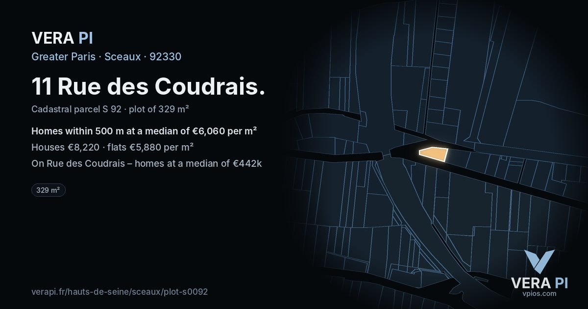 11 Rue des Coudrais, Sceaux at night – the plot lit, the parcels around coloured by the prices near them