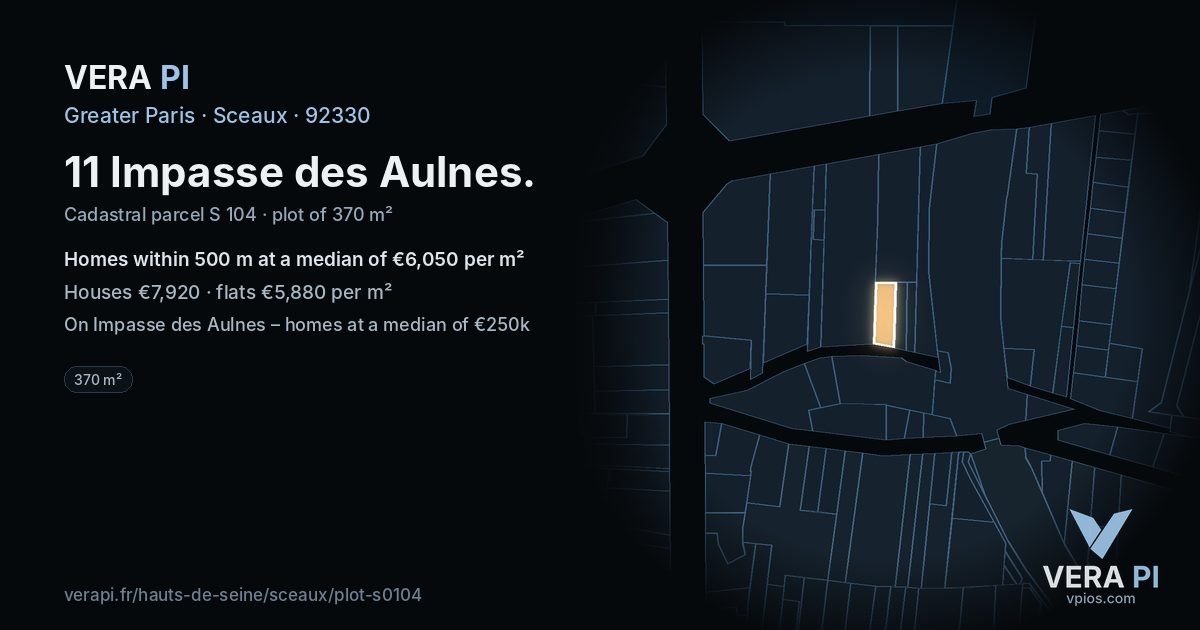11 Impasse des Aulnes, Sceaux at night – the plot lit, the parcels around coloured by the prices near them