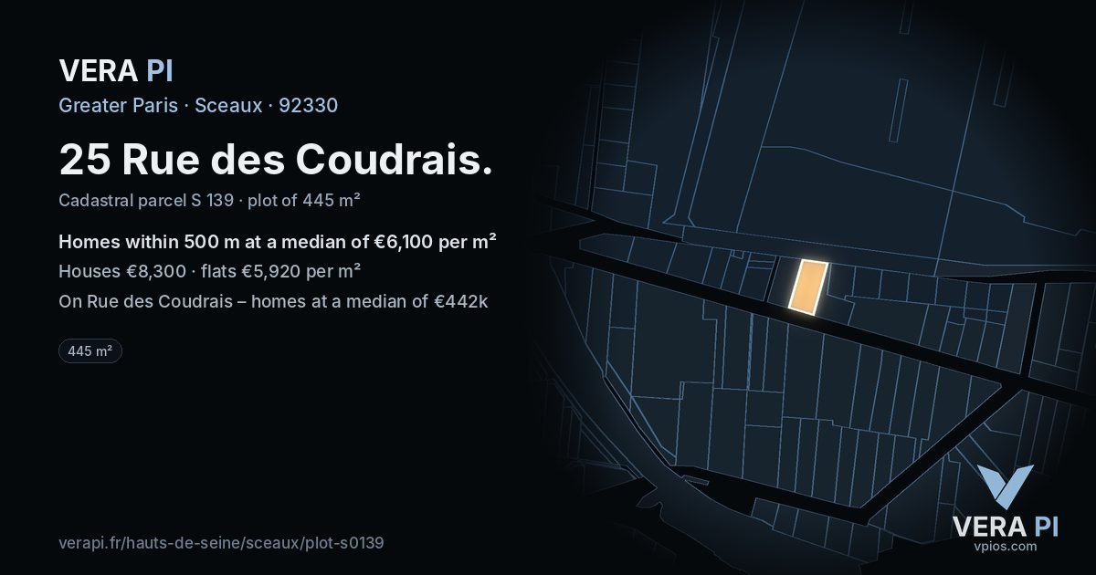 25 Rue des Coudrais, Sceaux at night – the plot lit, the parcels around coloured by the prices near them