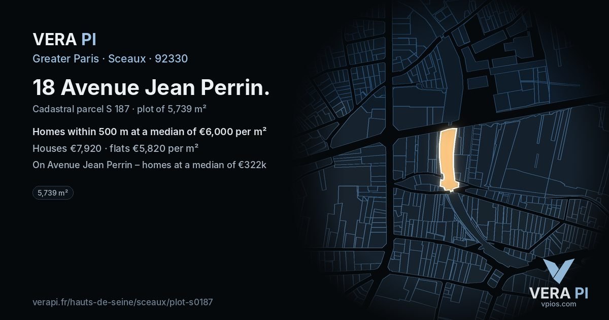 18 Avenue Jean Perrin, Sceaux at night – the plot lit, the parcels around coloured by the prices near them