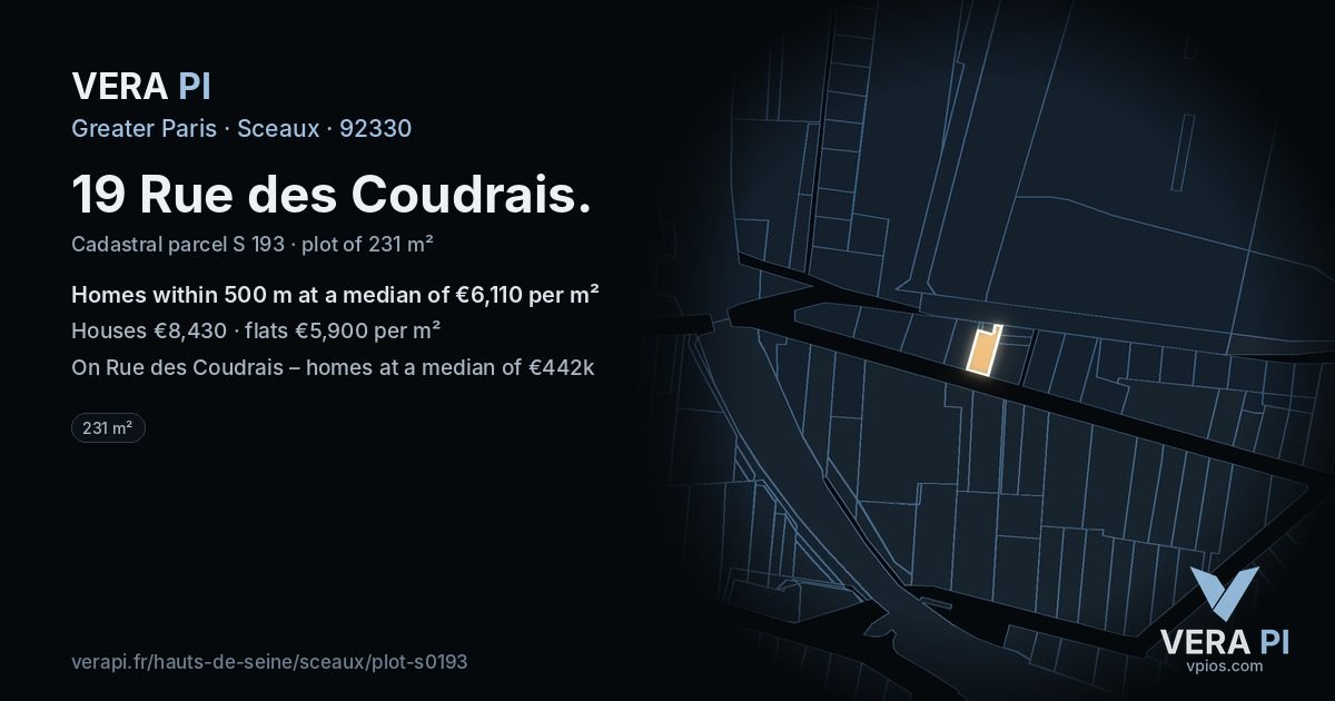 19 Rue des Coudrais, Sceaux at night – the plot lit, the parcels around coloured by the prices near them