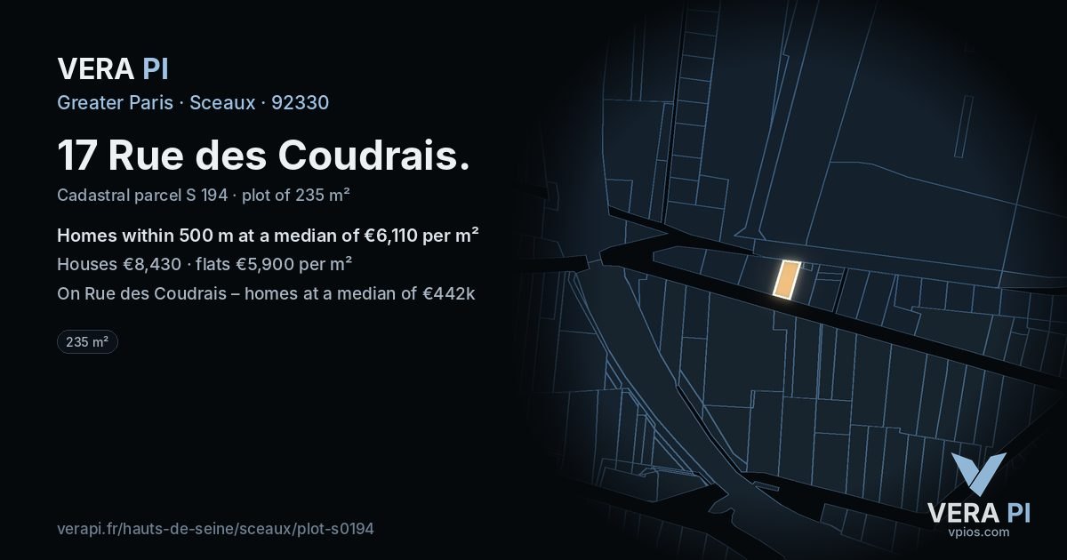 17 Rue des Coudrais, Sceaux at night – the plot lit, the parcels around coloured by the prices near them