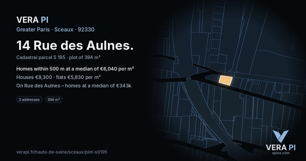 14 Rue des Aulnes, Sceaux at night – the plot lit, the parcels around coloured by the prices near them