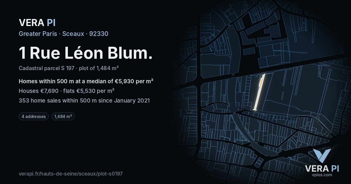 1 Rue Léon Blum, Sceaux at night – the plot lit, the parcels around coloured by the prices near them