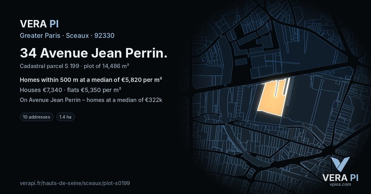 34 Avenue Jean Perrin, Sceaux at night – the plot lit, the parcels around coloured by the prices near them
