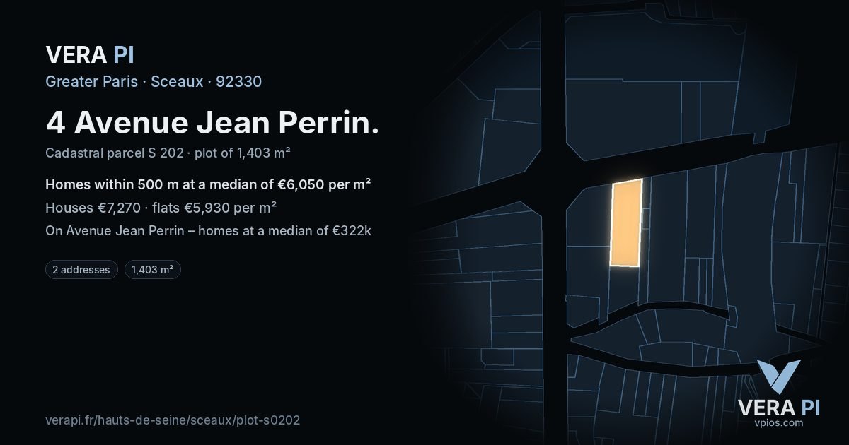 4 Avenue Jean Perrin, Sceaux at night – the plot lit, the parcels around coloured by the prices near them